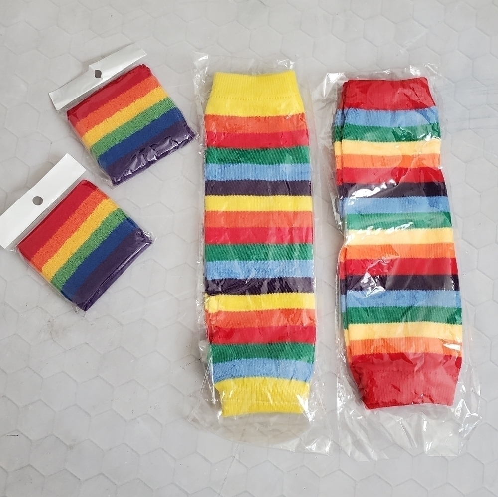 Toddler Girls Rainbow Sweatband Leg Warmers‎ Dance Skate Bundle Set